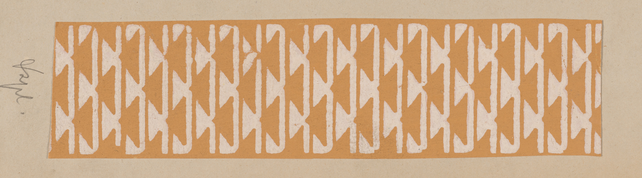 Horizontal design strip on a neutral backdrop featuring repeating rows of orange triangles and lines in a zigzag pattern on a white background.