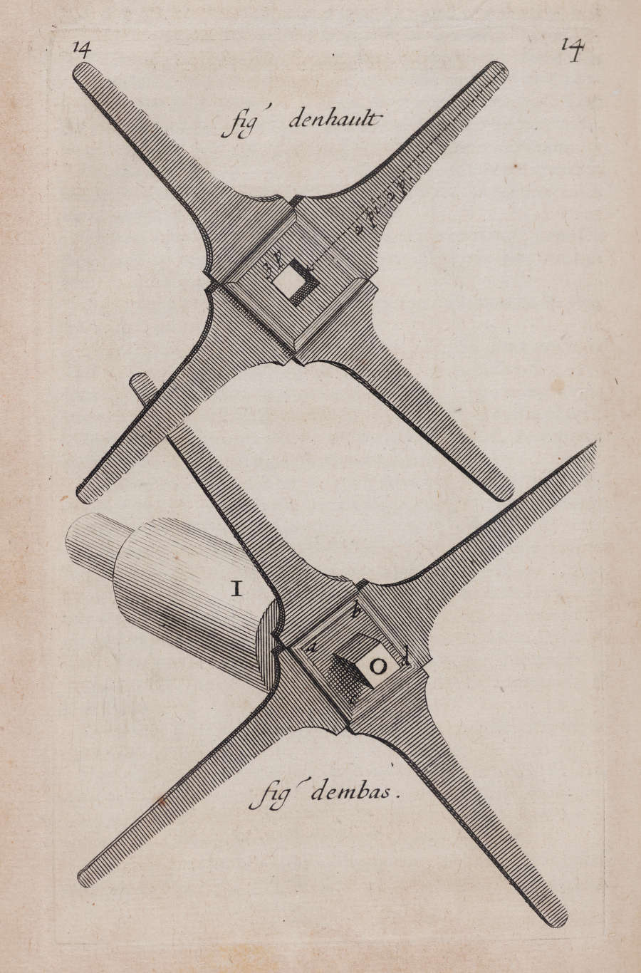 Two etched diagrams of a star-shaped device with a central square socket, labeled with numbers.