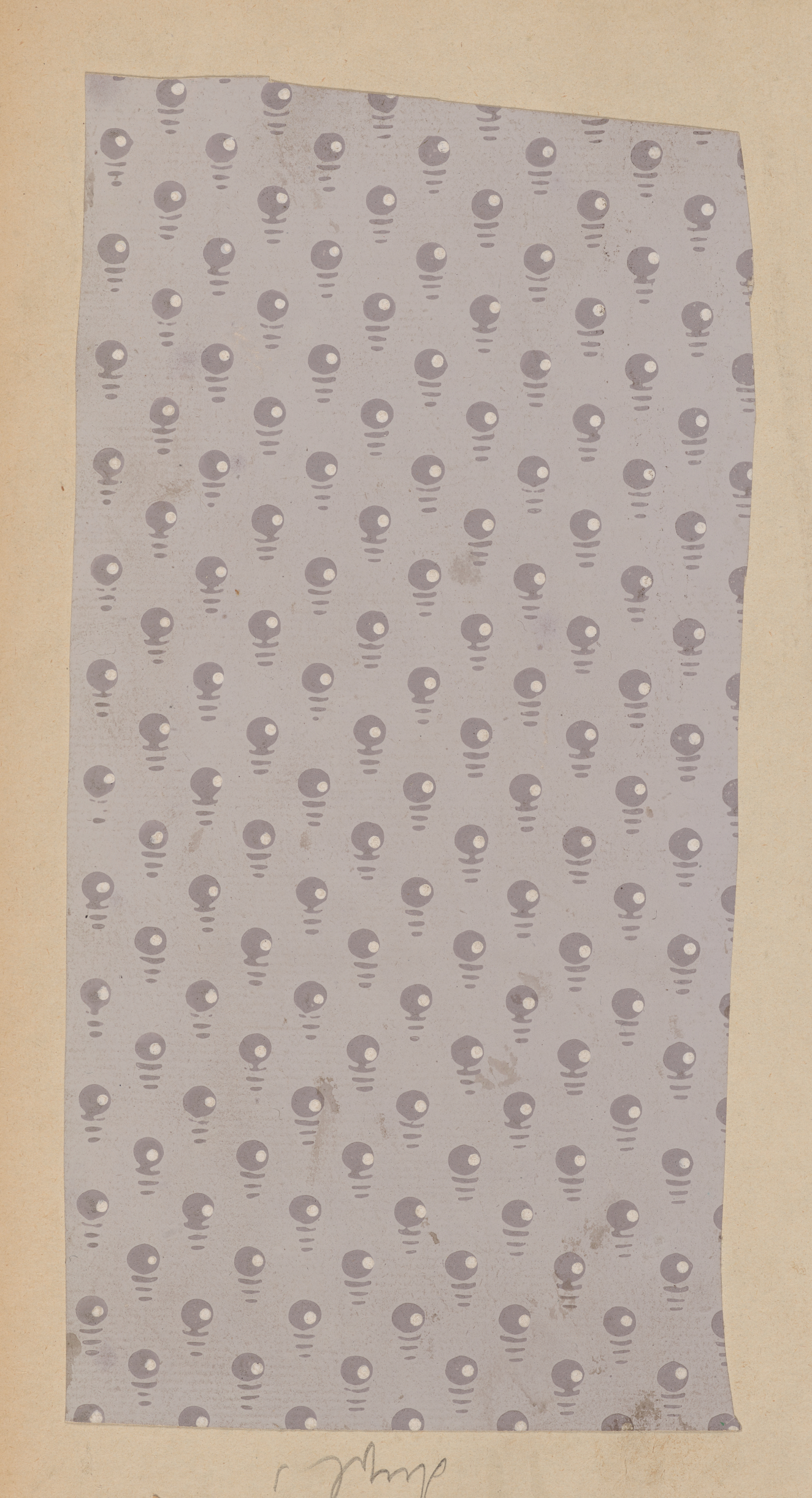 Faded, light purple rectangle with a circular pattern.