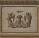 Symmetrical composition with playful winged cherubs surrounding an abundant vase. One of the cherubs holds rope tied to a bird, while the other is aiming an arrow at it.