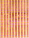 Tan, striped sheet with three, thin repeating vertical red lines and alternating thick and thin repeating horizontal yellow lines. In the middle, the red lines are slightly off center.