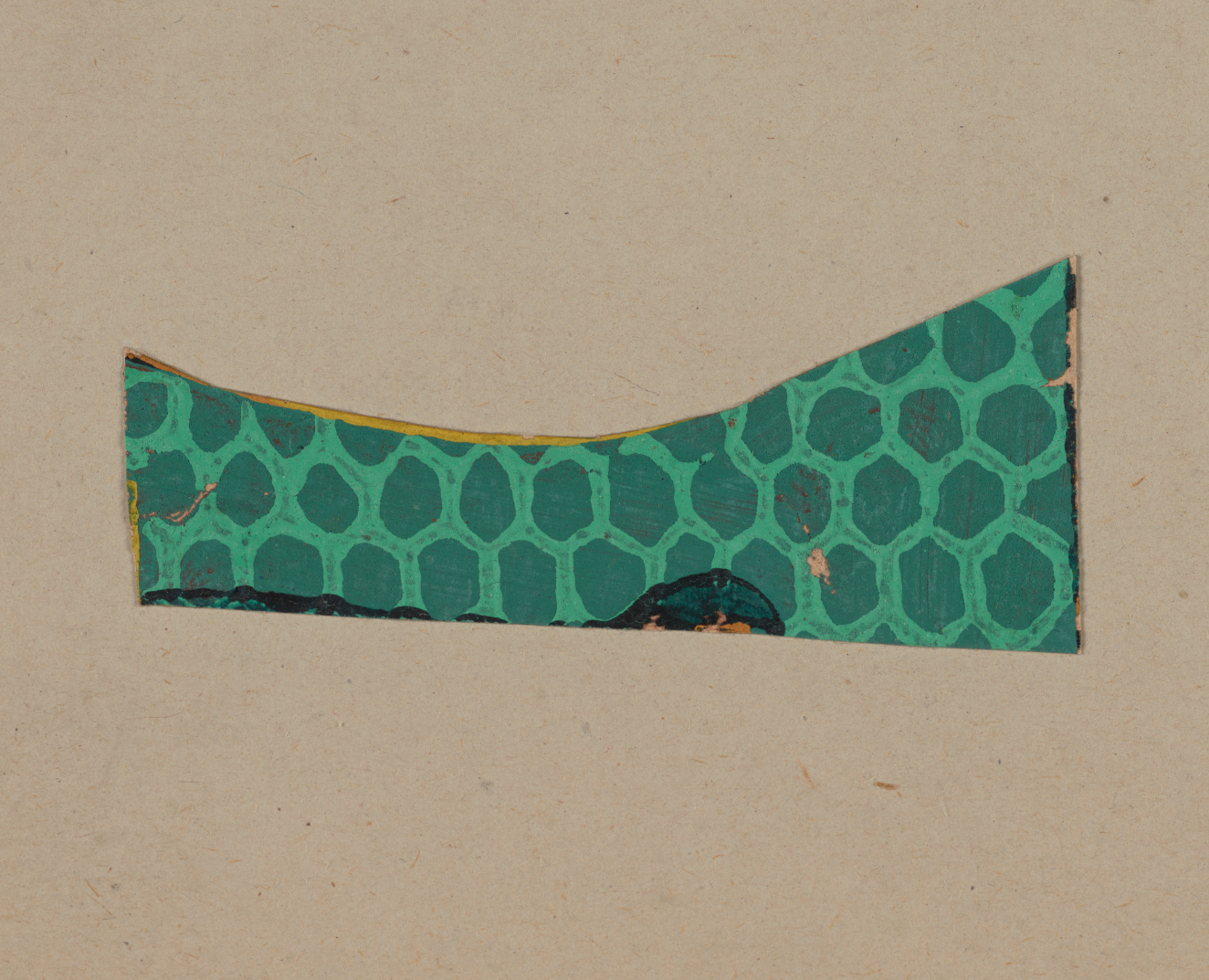 Green decorative design on a neutral backdrop which curves up to the right. Features a repeating hexagonal grid design with rounded edges and a dark curve on the bottom.