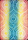 Wallpaper featuring detailed mandalas made of leaf and foliage designs that transition from a muted orange, to sunny yellow, to a cool teal at the center.