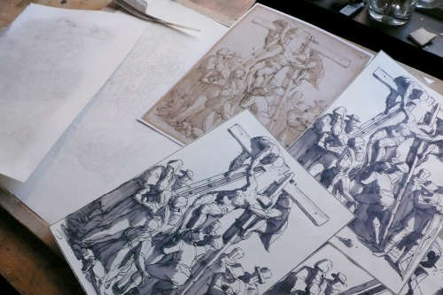 Article Copying an old my-copies-with-the-pricked-sheet-pounced-transfer-and-a-digital-reproduction-of-cambiasos-drawing.jpg