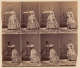 Eight sepia photographs on one sheet. First four show a woman in a dress. Next three show two women dancing (one in top hat). Last photo is a woman alone.