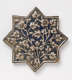 A gray-blue eight-pointed star tile with a white border detail and symmetrically-arranged white floral patterning emerging from one point.