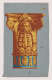 Wallpaper fragment depicting a golden, ornate column with a lion head, florals, and leaf motifs, accented by a bright blue base. Set against a blue-gray backdrop.