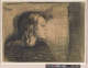 Lithograph depicting the side profile of Edvard Munch’s sick sister. Her head rests on what appears to be a pillow as she looks to the right with a sad expression.