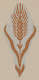 Decorative motif featuring a stylized wheat design with a large head and flowing, elongated leaves on a slim stalk in brown tones on a neutral background.