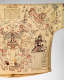 Detail-view of the shirt’s back with a circular diagram with a seated figure at the center. Various grids, organic lines, and illustrations of people and animals surround it.