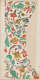 Fragment with an inward curve cutout on the right. Swirling floral ornamentation in green, yellow, and orange set against a cream background.