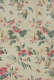 Panel of vintage wallpaper featuring a floral pattern of scattered pink flowers, green foliage, and interspersed butterflies throughout; on a stained blue background.
