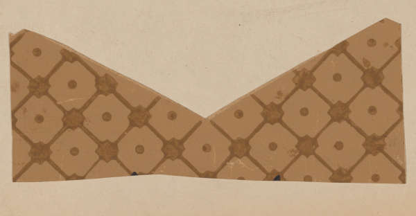 A tiled design with dots in the center of each square and squares at the intersection of each line in shades of brown and cut into a bowtie shape.