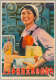 Vintage propaganda poster featuring a smiling woman in an industrial setting with Chinese script meaning ‘Everyone Strives to be a Role Model in the Technological Revolution’ at the bottom.