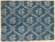 Wallpaper with a repeating pattern made out of white flower bouquets surrounded by white leaves and blue and white petaled flowers repeated vertically and horizontally against a blue and black striped background.