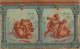 Wallpaper section depicting mythological battles framed within ancient columns. The figures are done in warm sepia tones, while the columns and backdrop are done in muted jade green.