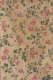 Segment of vintage wallpaper featuring a pattern of climbing and intertwining rose stems with vibrant pink flowers and green leaves on a textured beige background.