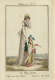Aged illustration of a fashionably dressed figure in a white gown with a young girl in a landscape.